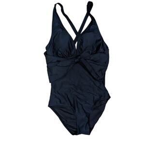 NWT Tournesol black knotted front‎ plunge one piece swimsuit
